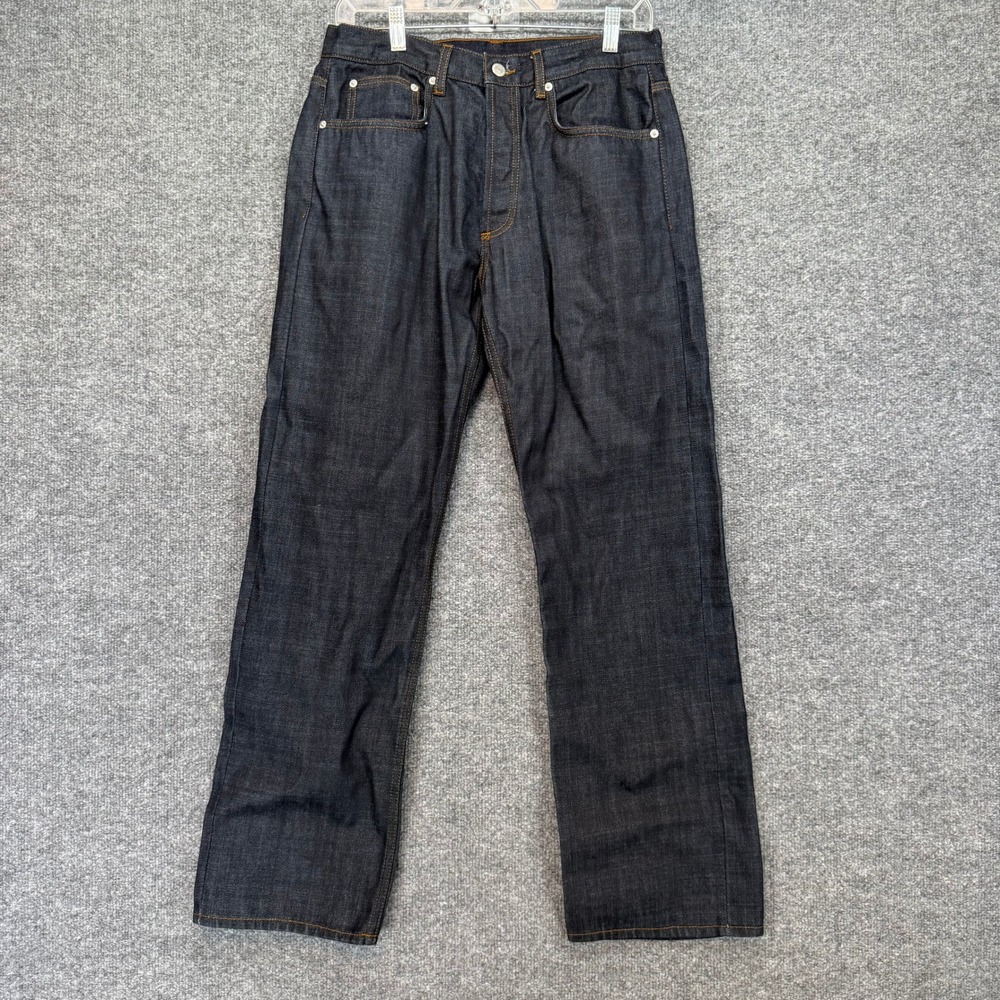 Sandro Jeans Men 31X30 Blue Raw Denim Straight Leg Button Fly Classic Luxury